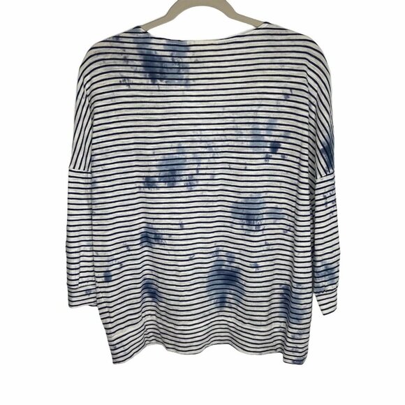 Saturday Sunday Top Size Small Blue White Tie dye With Stripes V-Neck - Picture 3 of 11